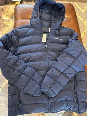 Eddie Bauer Navy Hooded Packable Down Jacket